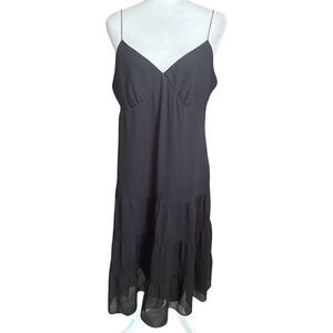 Michael Kors Black Tiered Spaghetti Strap Midi Dress Size 14